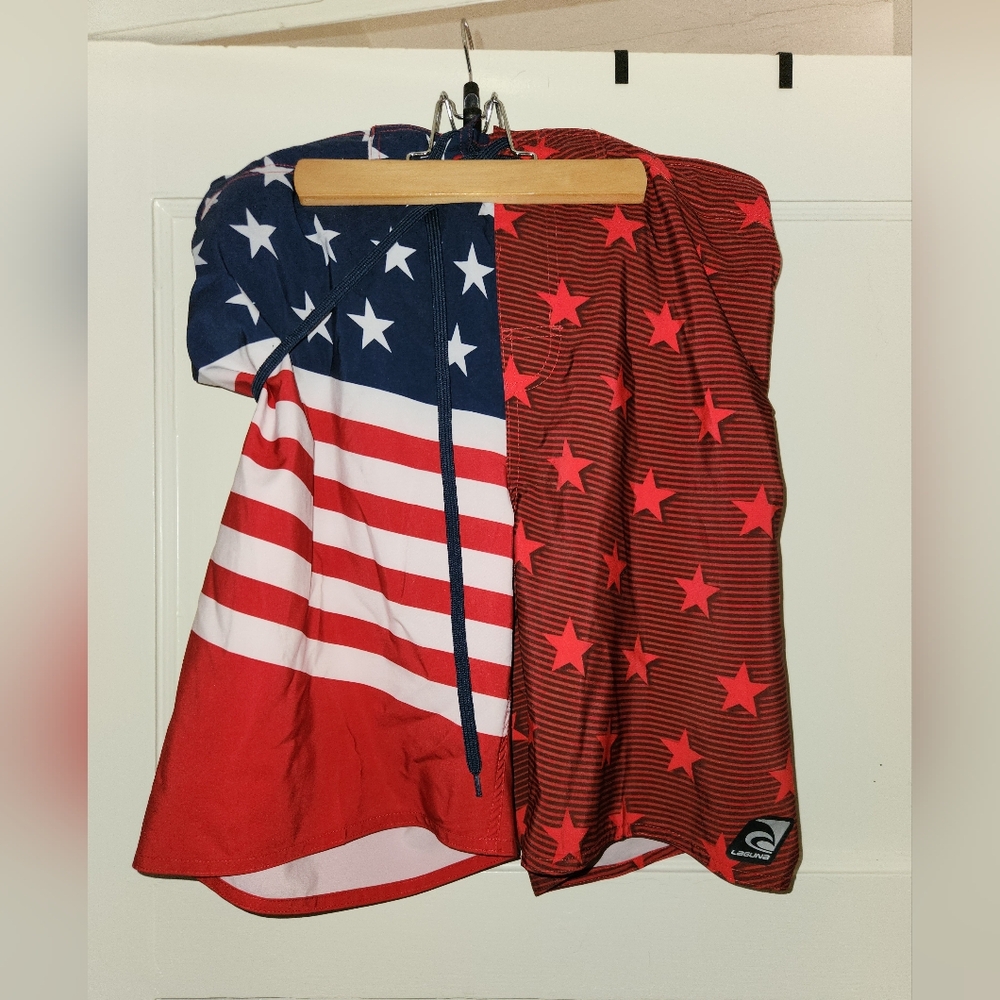 Men's Stars and Stripes trunks.